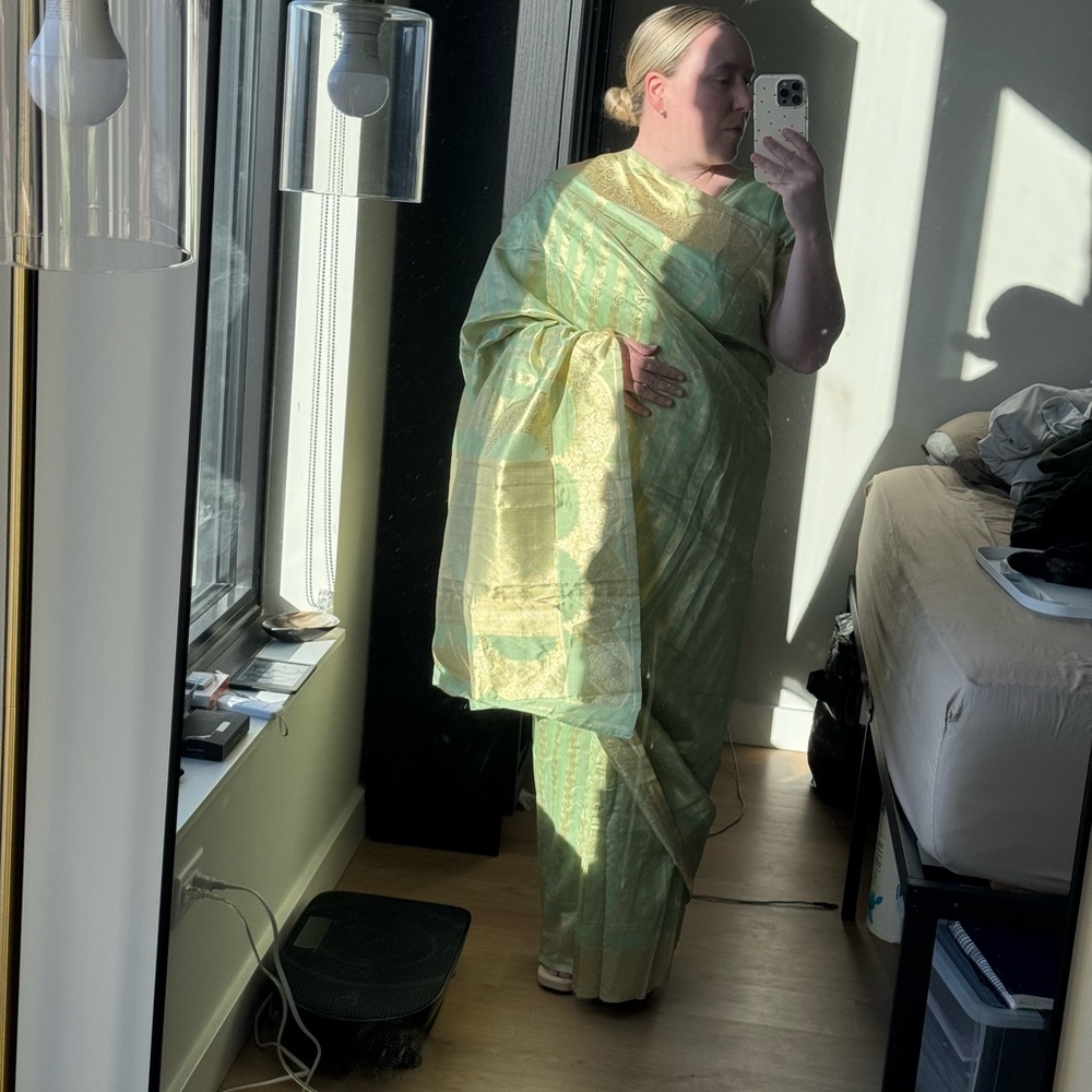 Elegant Green and Gold Saree